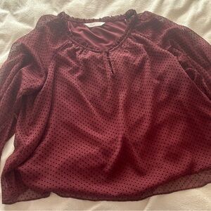 LC Lauren Conrad Burgundy Polka Dot Blouse